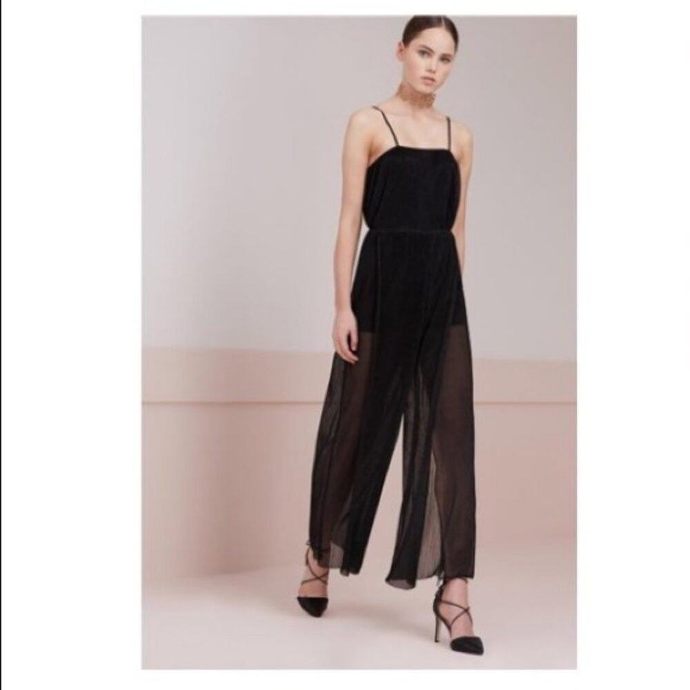 KEEPSAKE THE LABEL Black Sheer Step Down Pants XS Mesh Gauze Flowy Split Leg NWT
